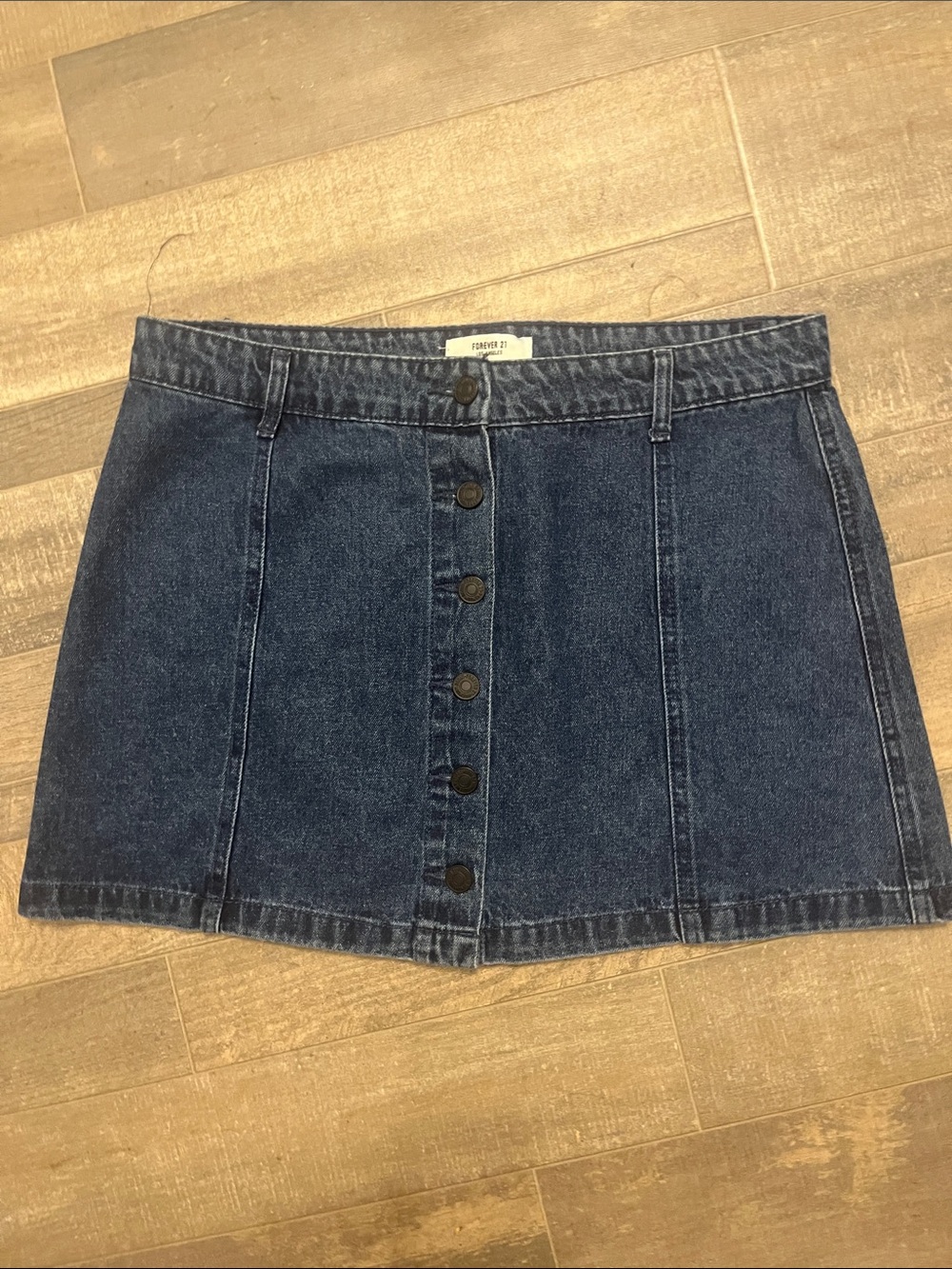 Forever 21 Dark Blue Button-Front Denim Mini Skirt 31” Waist